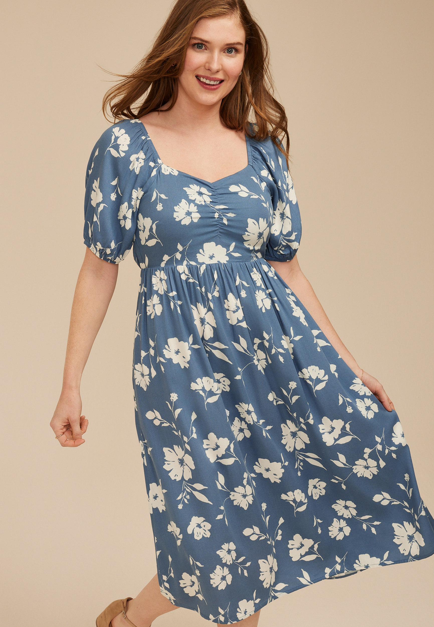 Floral Sweetheart Bubble Sleeve Dress, C9004, large