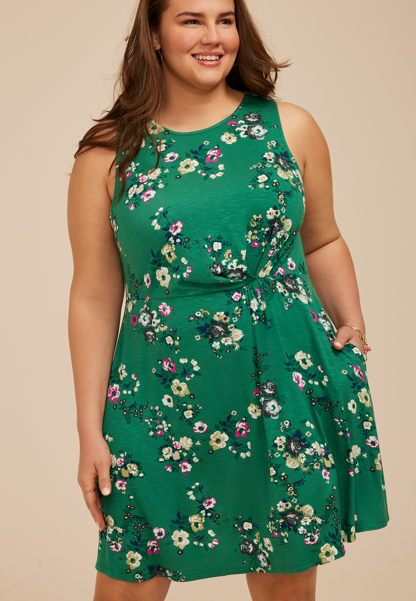 Plus Size Bare Side Knot Floral Dress