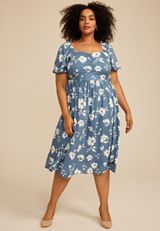 Plus Size Floral Sweetheart Bubble Sleeve Dress, C9004, small