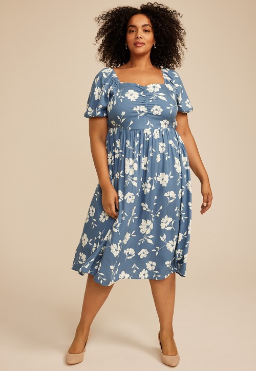 Plus Size Floral Sweetheart Bubble Sleeve Dress | maurices