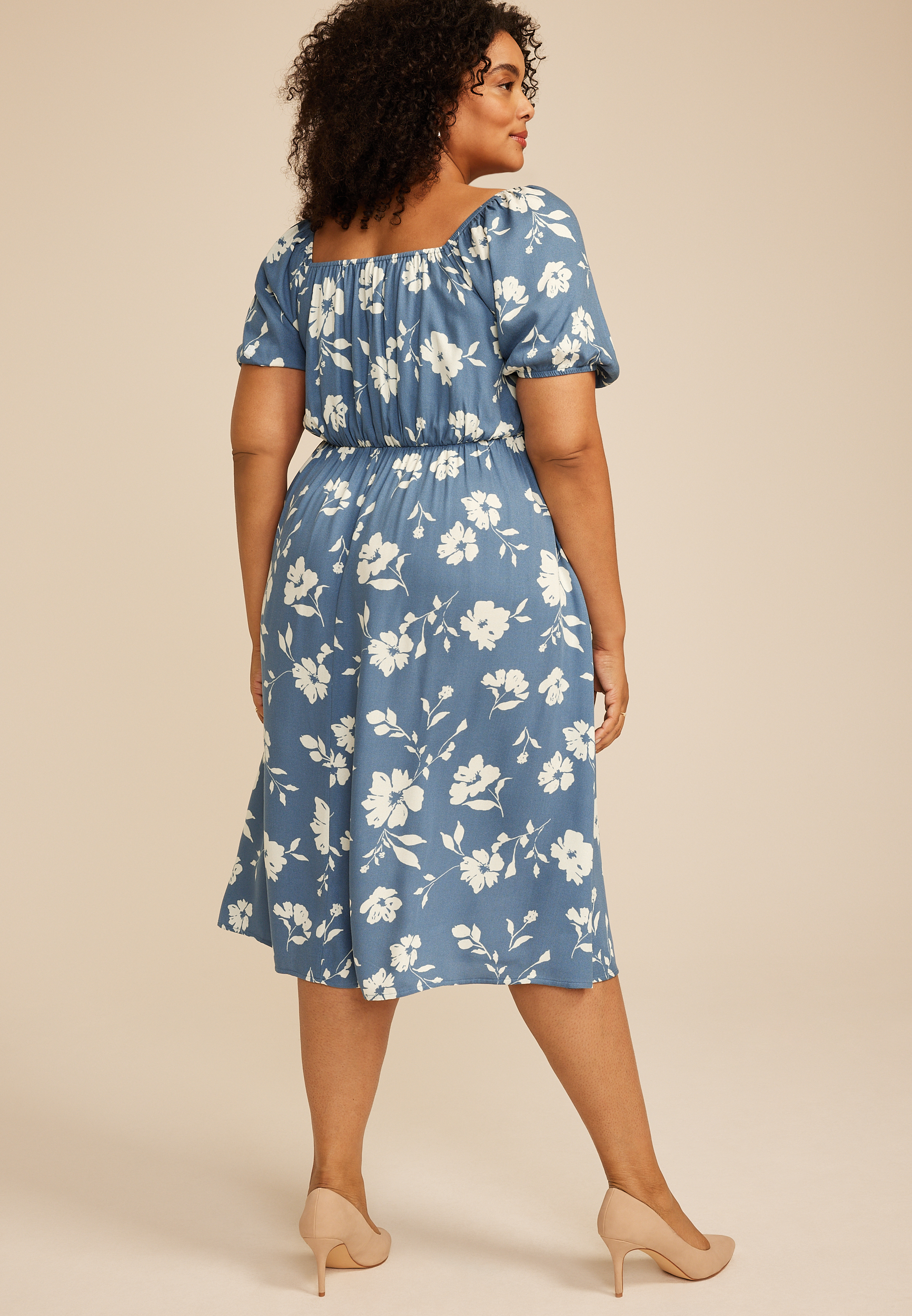 Maurices Plus Size Women's Floral Sweetheart Bubble Sleeve Dress Blue Size 0X