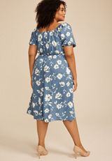 Plus Size Floral Sweetheart Bubble Sleeve Dress, C9004, small