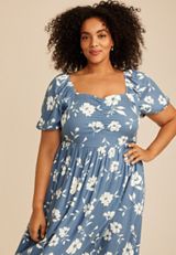 Plus Size Floral Sweetheart Bubble Sleeve Dress, C9004, small