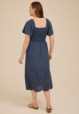Smocked Flutter Sleeve Eyelet Midi Dress, C1505, small
