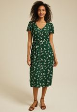 Green Floral Button Front Midi Dress, C9535, small