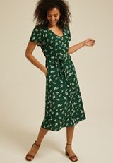 Green Floral Button Front Midi Dress, C9535, small