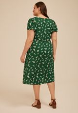 Plus Size Green Floral Button Front Midi Dress, C9535, small