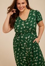 Plus Size Green Floral Button Front Midi Dress, C9535, small