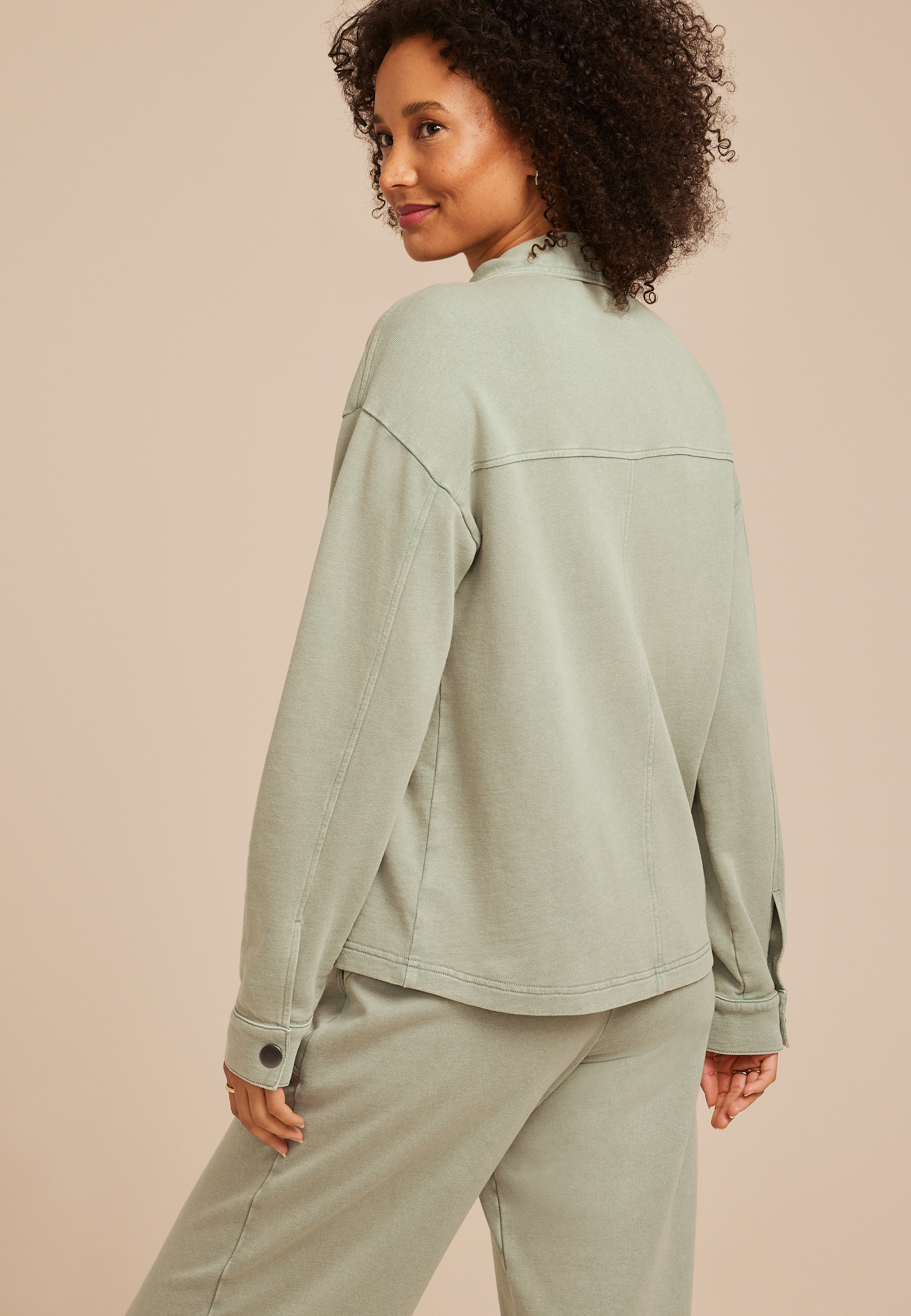 Washed Terry Snap Button Shacket, C7225, large
