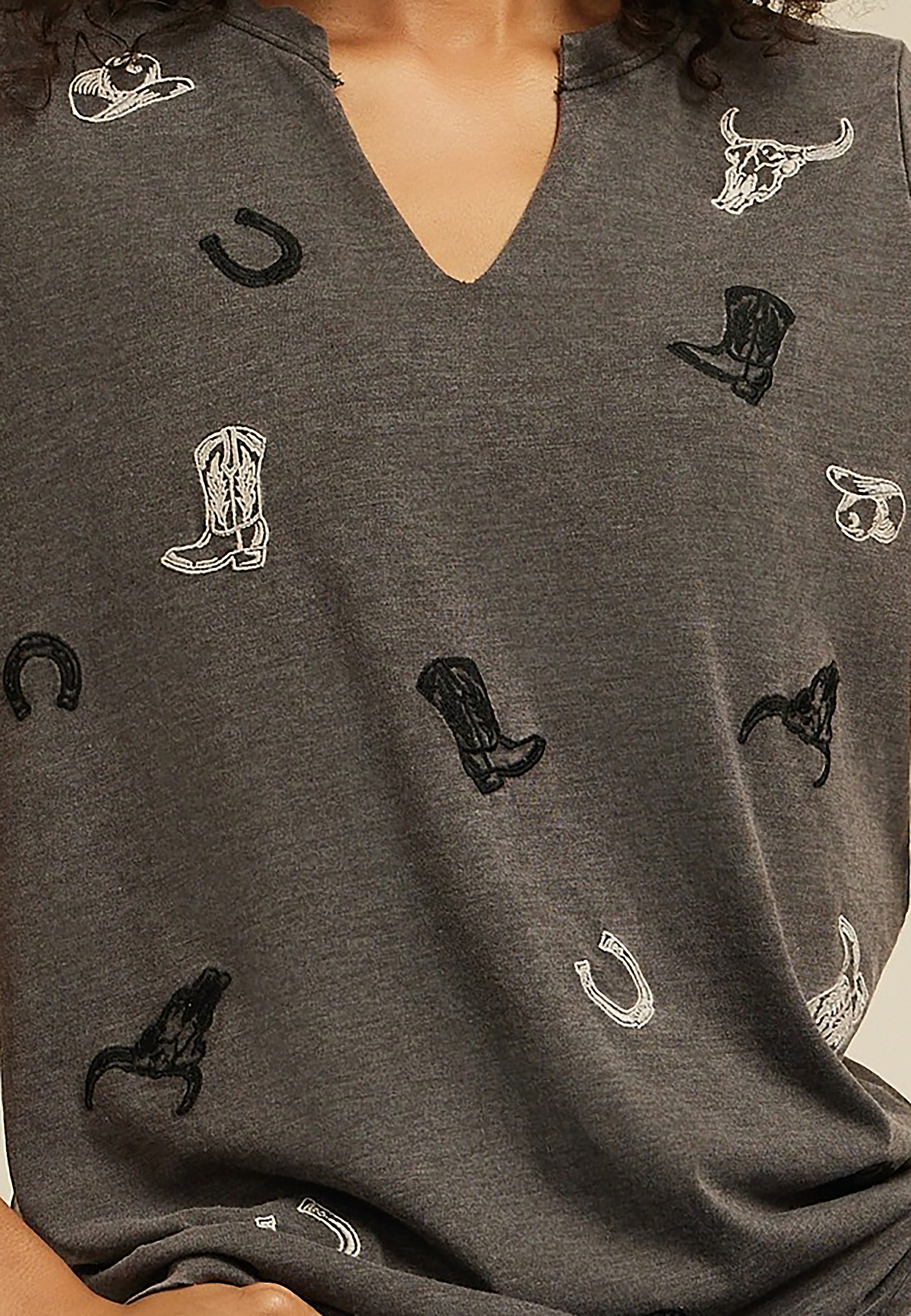Embroidered Western Icon Classic Fit Graphic Tee, C125, large