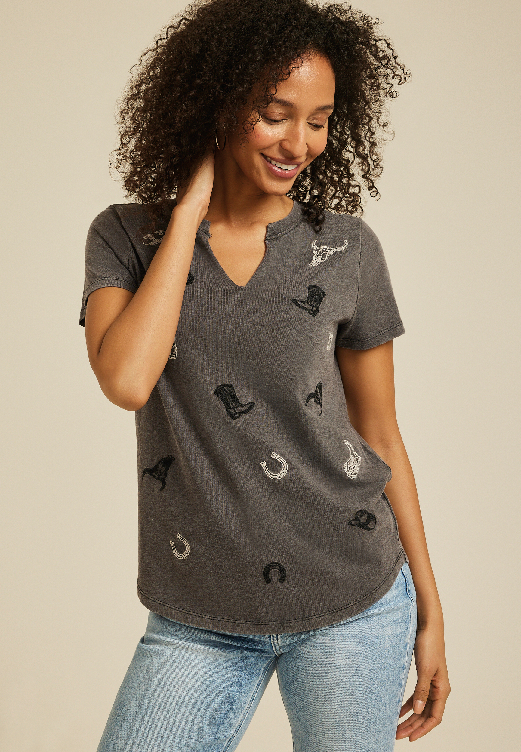 Embroidered Western Icon Classic Fit Graphic Tee, C125, large