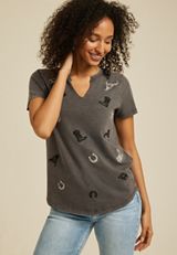 Embroidered Western Icon Classic Fit Graphic Tee, C125, small