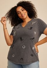 Plus Size Embroidered Western Icon Classic Fit Graphic Tee, C125, small