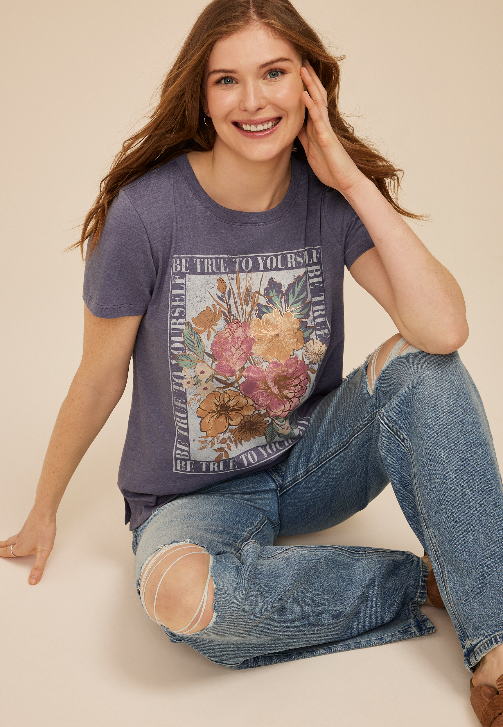 Floral Be True To Yourself Classic Fit Graphic Tee, C3462, large