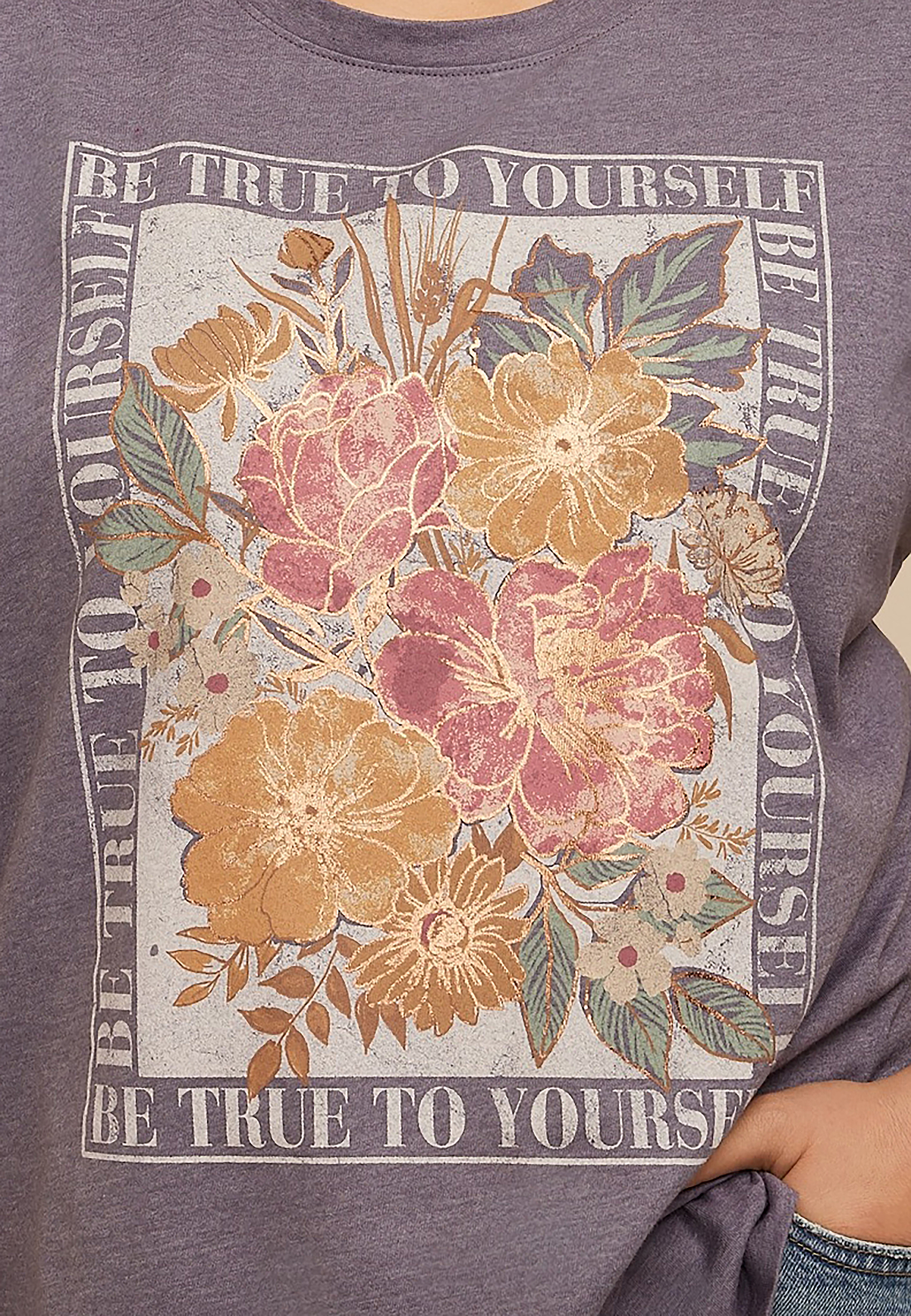 Plus Size Floral Be True To Yourself Classic Fit Graphic Tee, C3462, large