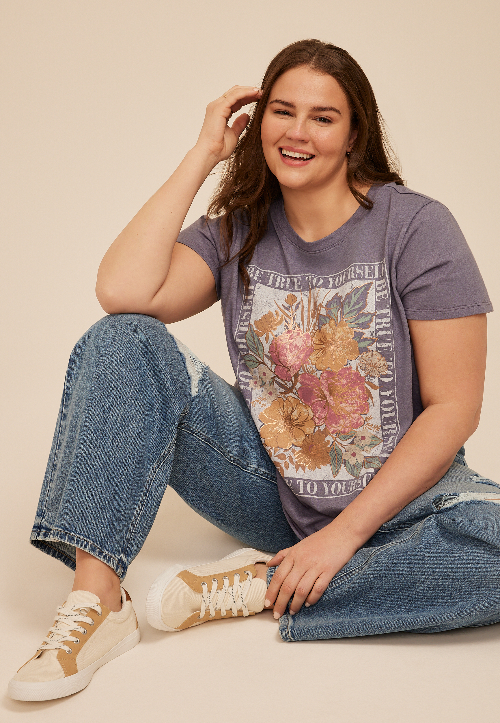 Plus Size Floral Be True To Yourself Classic Fit Graphic Tee, C3462, large