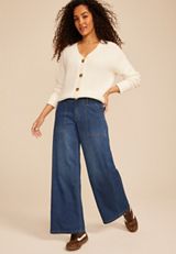 Dark Mid Rise Soft Utility Wide Leg Jean, C258, small