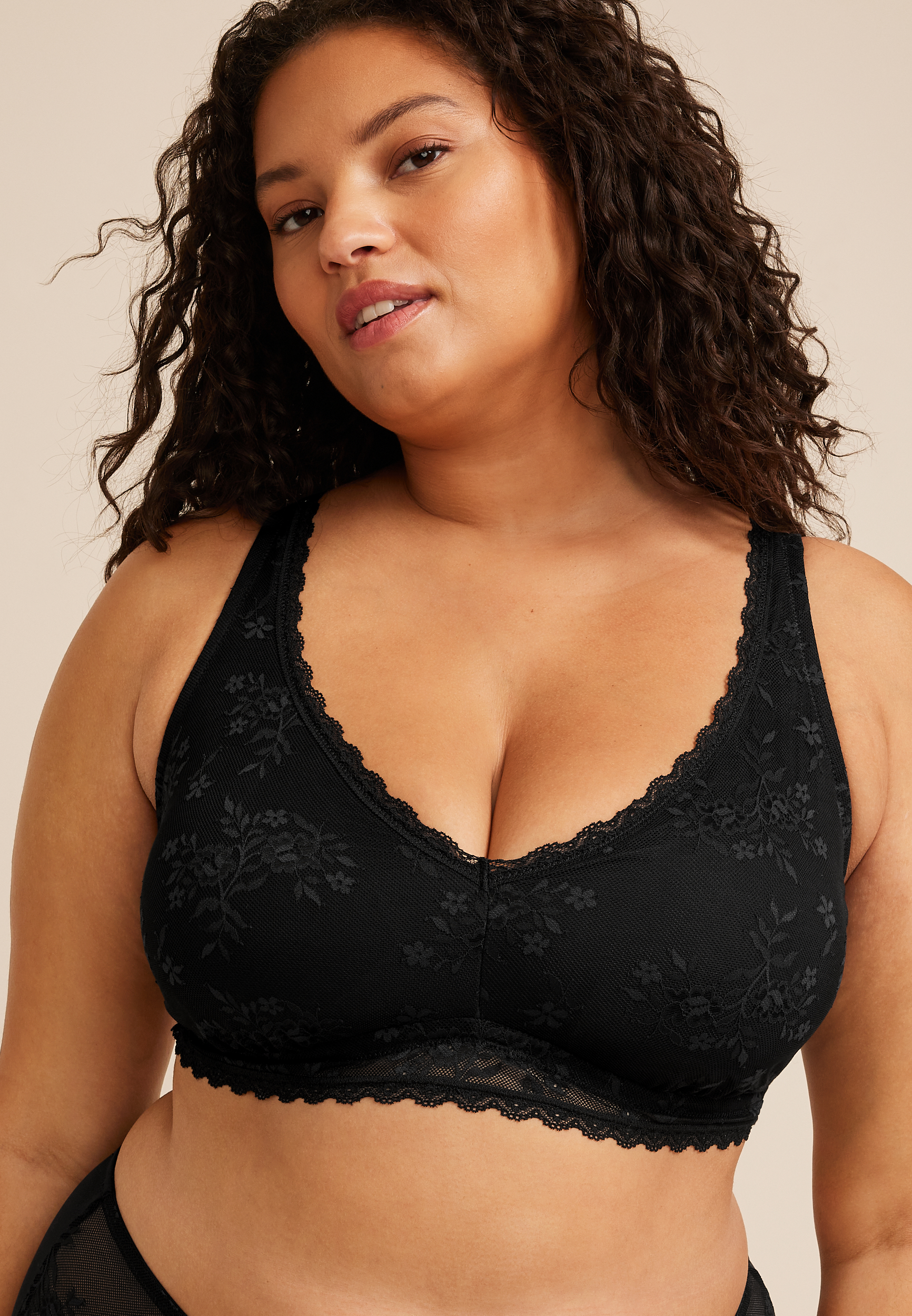 Vintage Lace Plunge Neck Floral Lace Bralette, C106, large