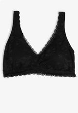 Vintage Lace Plunge Neck Floral Lace Bralette, C106, small