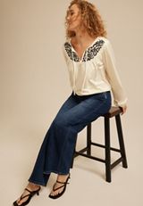 Floral Embroidered Long Sleeve Blouse, C8232, small