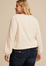 Plus Size Floral Embroidered Long Sleeve Blouse, C8232, small