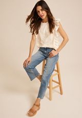 Embroidered Ruffle Trim Top, C8232, small