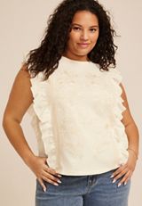 Plus Size Embroidered Ruffle Trim Top, C8232, small
