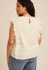 Plus Size Embroidered Ruffle Trim Top, C8232, small