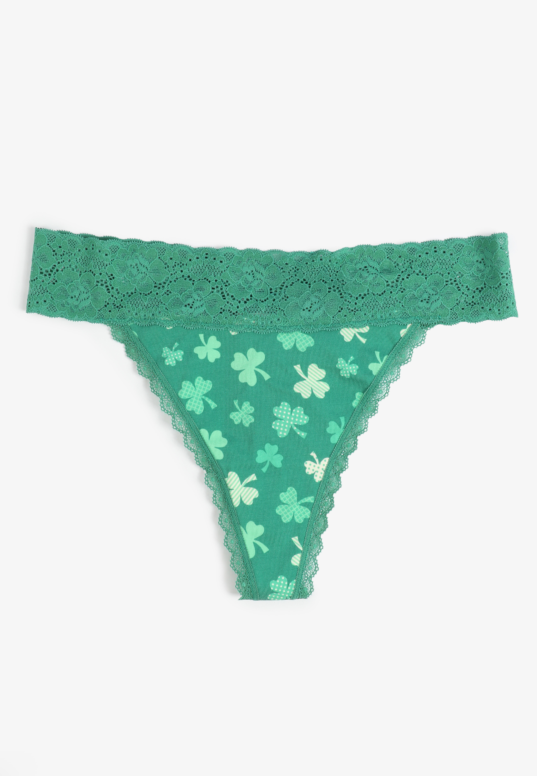 Simply Comfy Cotton Shamrock Print Thong Panty