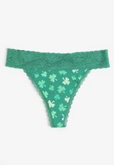 Simply Comfy Cotton Shamrock Print Thong Panty, SHADY GLADE COMBO, small