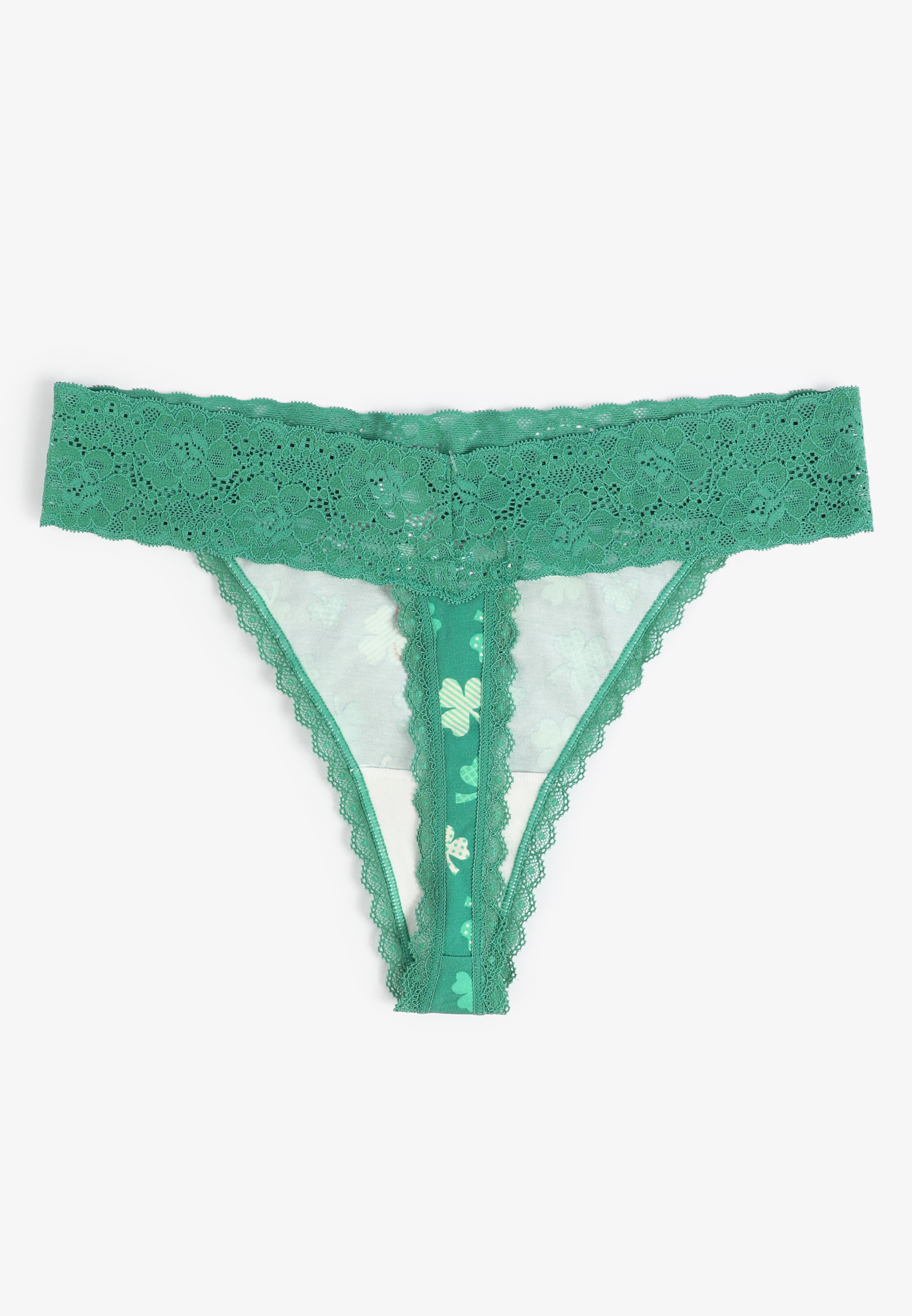 Simply Comfy Cotton Shamrock Print Thong Panty, SHADY GLADE COMBO, large