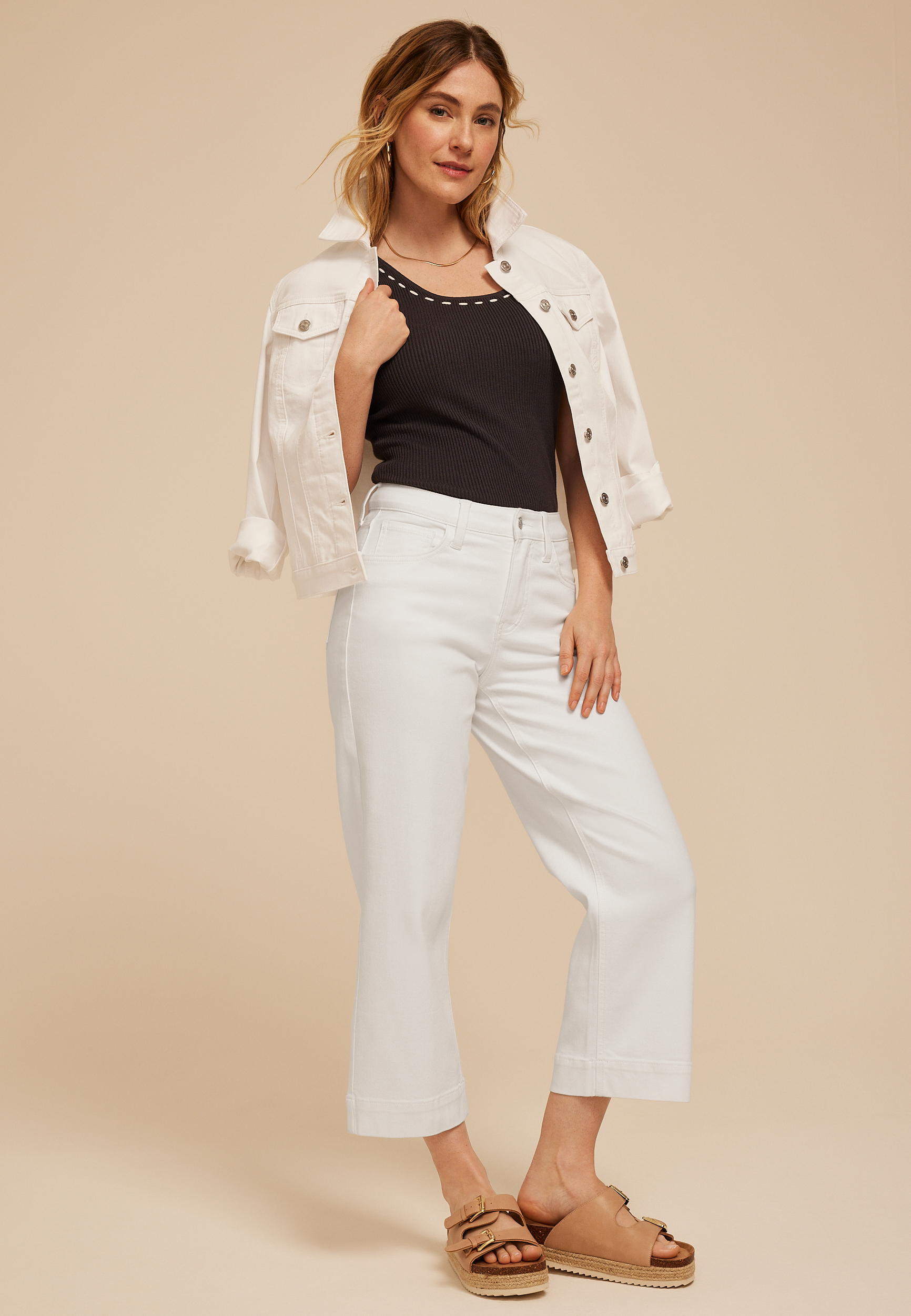 m jeans by maurices&trade; White High Rise Wide Leg Cropped Jean, C223, large