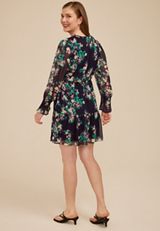 Printed Long Sleeve Tiered Mini Dress, C3942, small