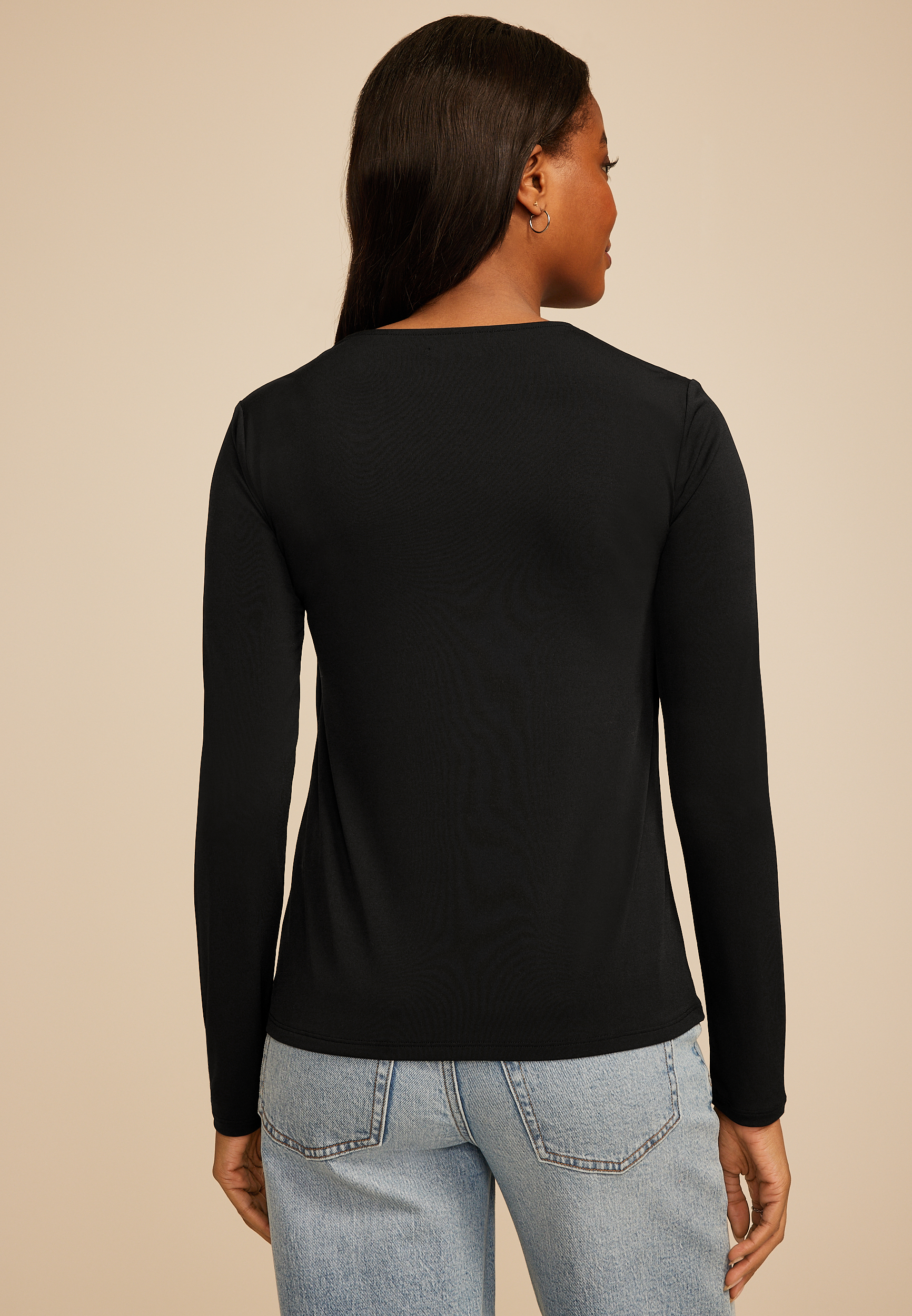 Studio Y Square Neck Long Sleeve Top, BLACK, large