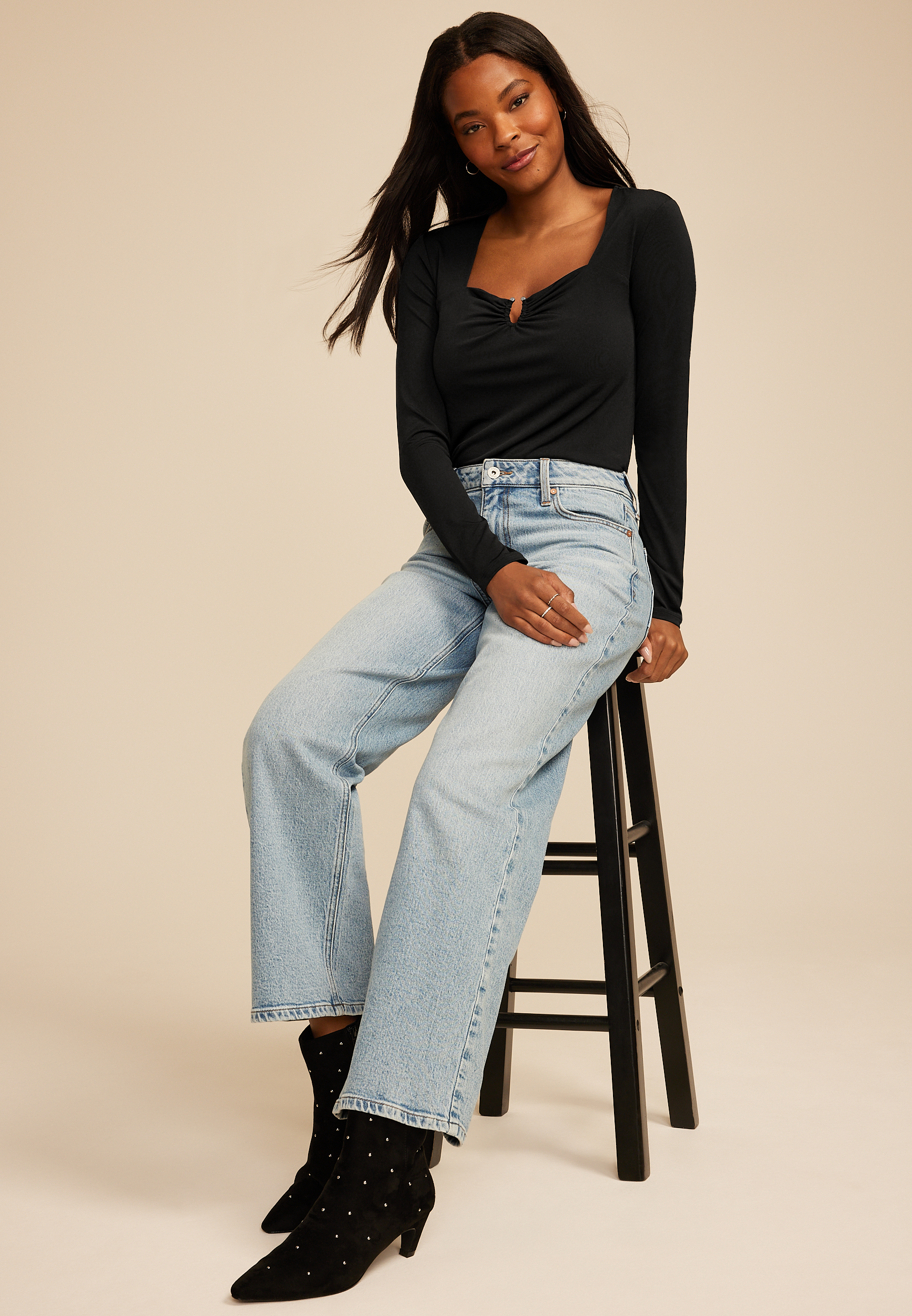 Studio Y Square Neck Long Sleeve Top | maurices