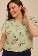 Plus Size Floral Button Front Flutter Sleeve Blouse, C8712, small