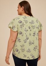Plus Size Floral Button Front Flutter Sleeve Blouse, C8712, small