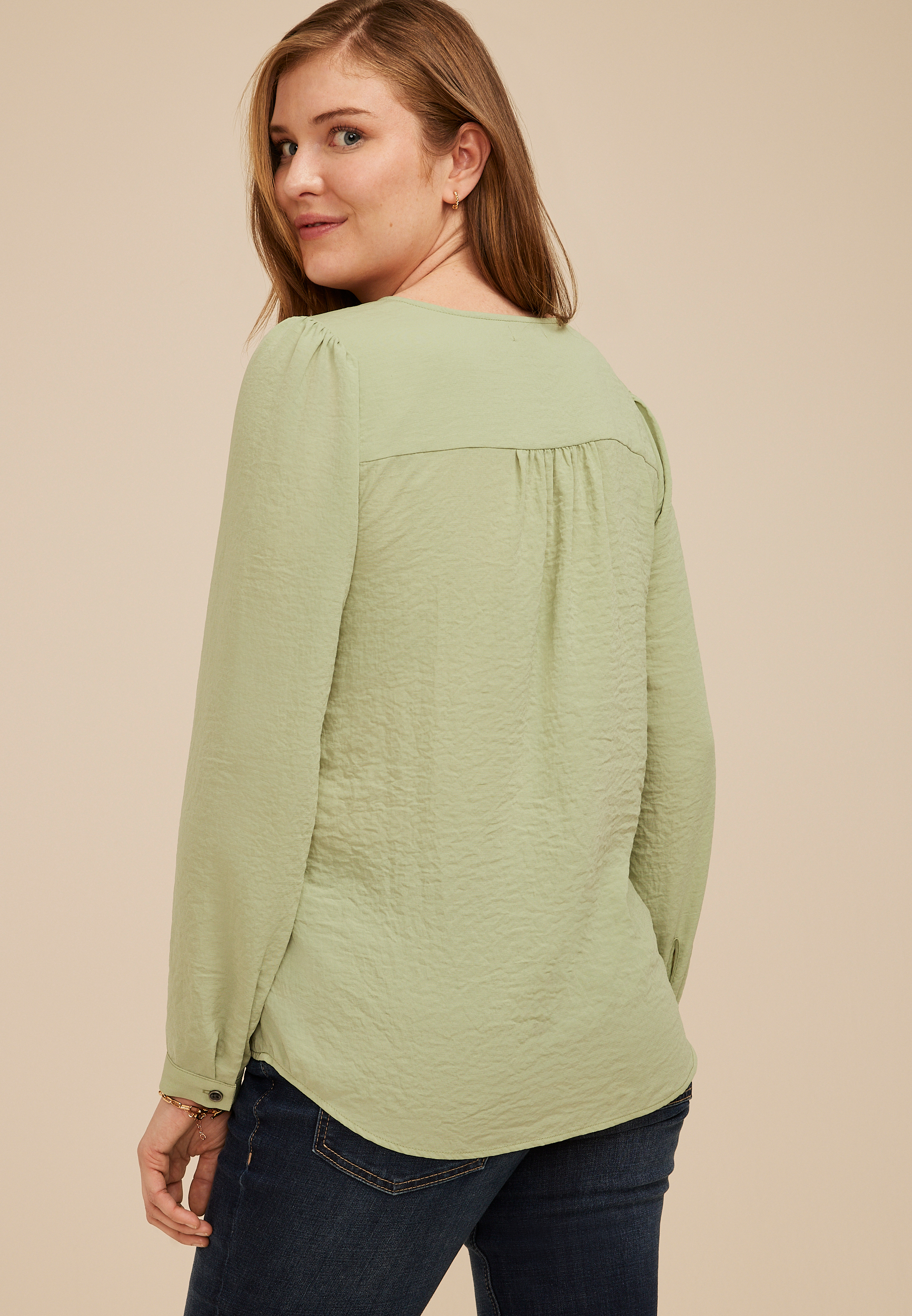 Pintuck Henley Blouse, C738, large