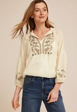 Floral Embroidered Long Sleeve Blouse, C4563, small