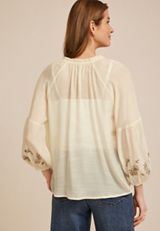 Floral Embroidered Long Sleeve Blouse, C4563, small