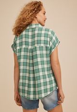Pucker Plaid Dolman Button Down Shirt, C8707, small