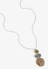 Mixed Metal Hammered Coin Pendant Layered Necklace, MIXED BERRY, small