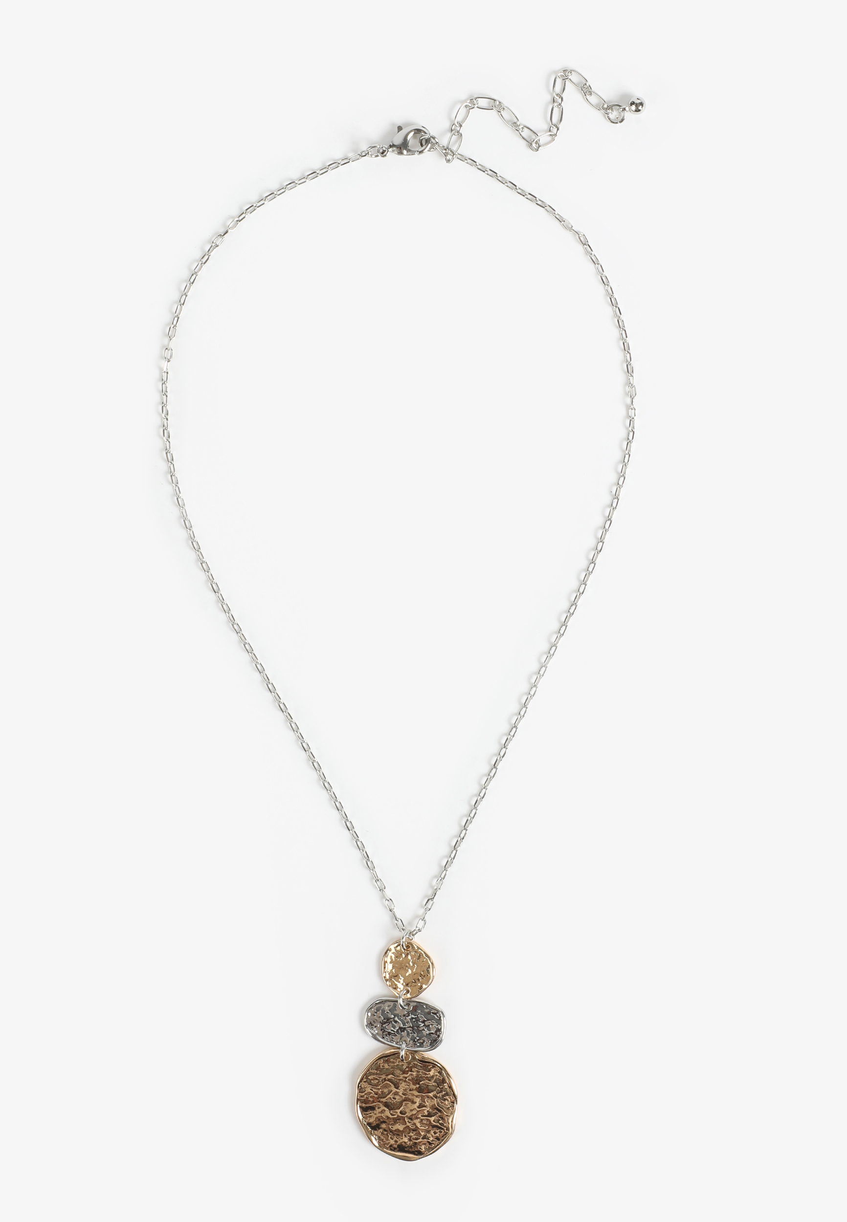 Mixed Metal Hammered Coin Pendant Layered Necklace, MIXED BERRY, large