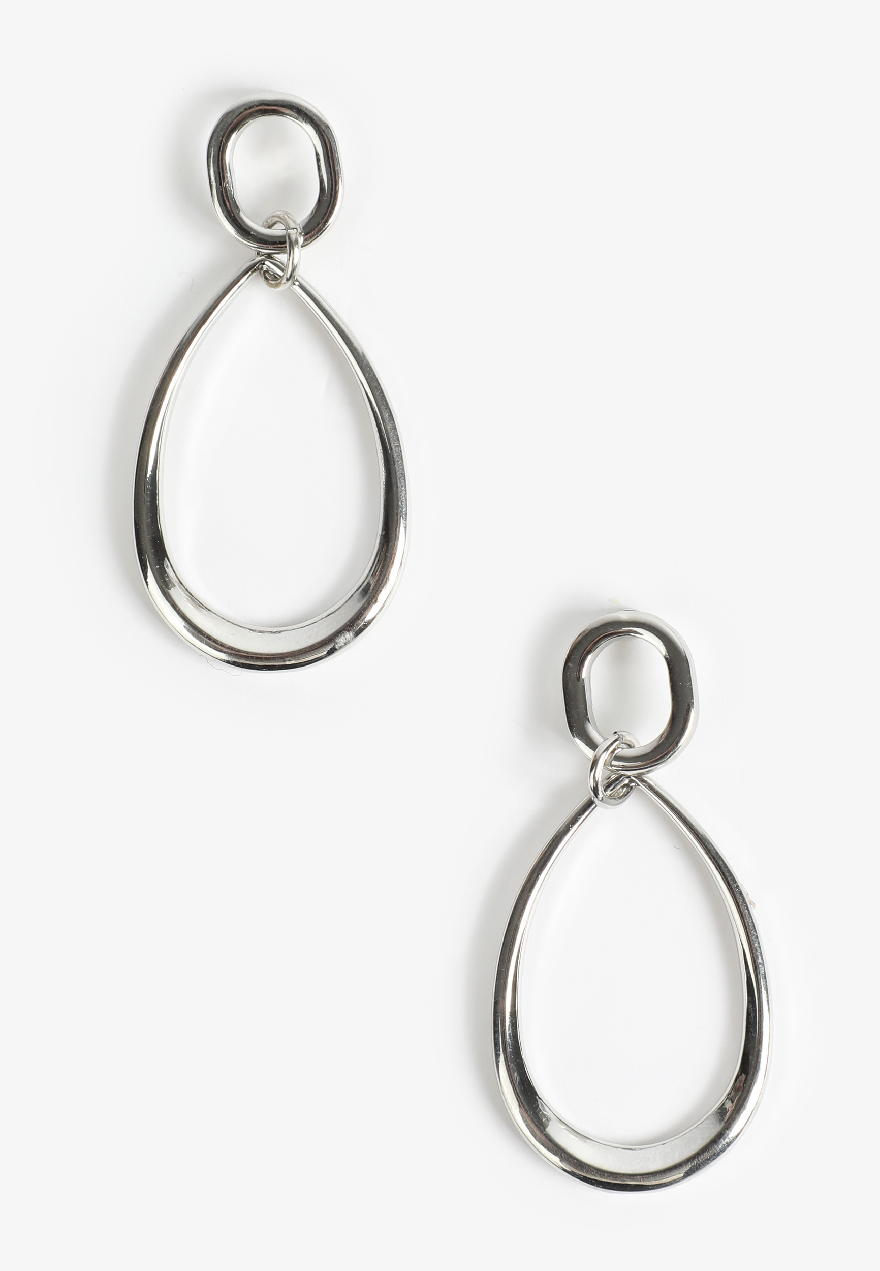 Silver Open Circle Teardrop Earrings