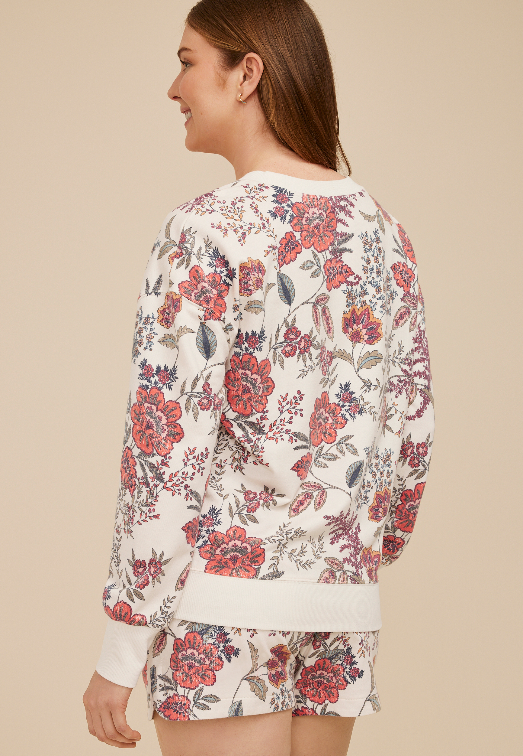 Floral Crew Neck Sweatshirt, C1524, large