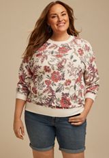 Plus Size Floral Crew Neck Sweatshirt, C1524, small