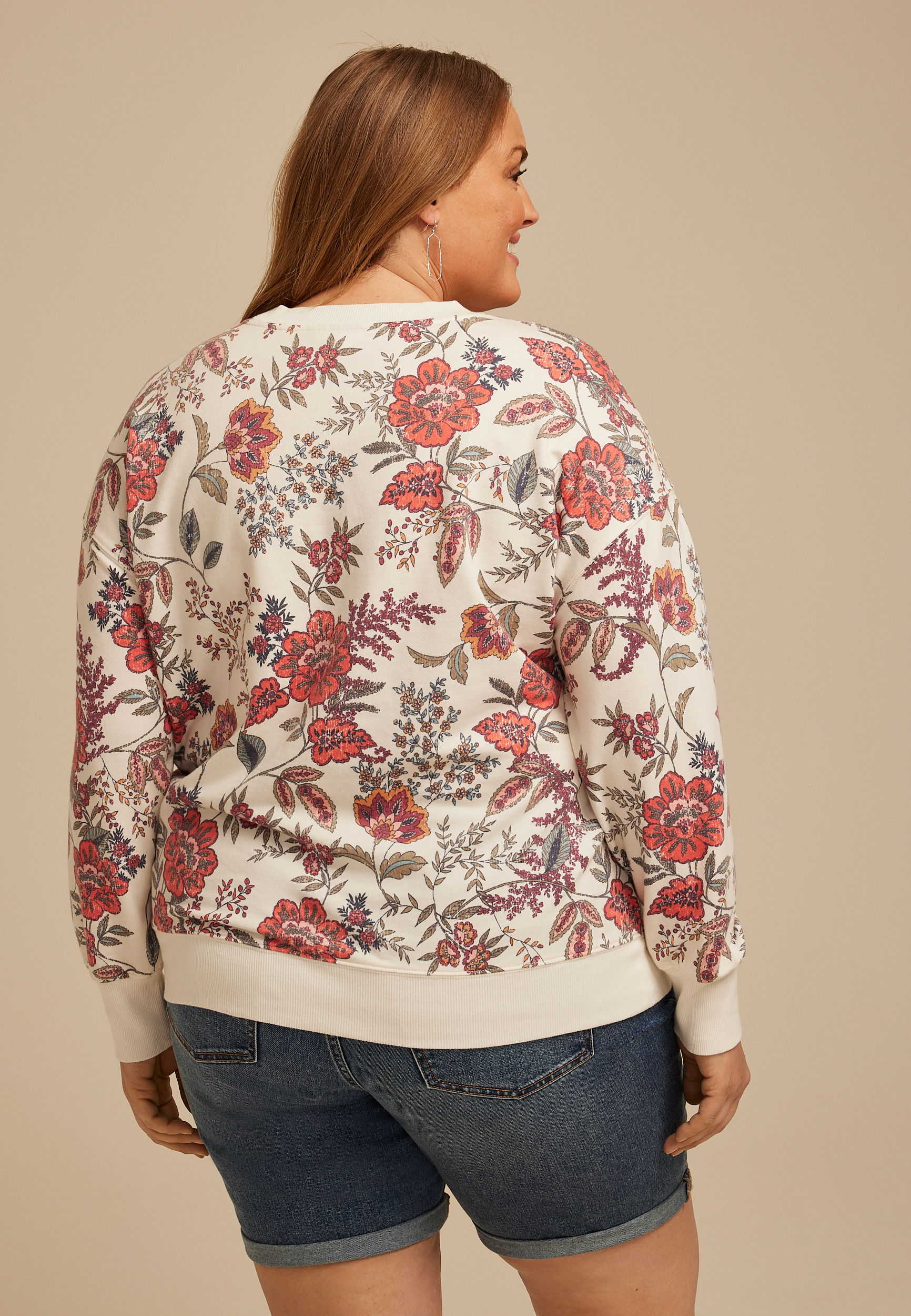 Plus Size Floral Crew Neck Sweatshirt, C1524, large