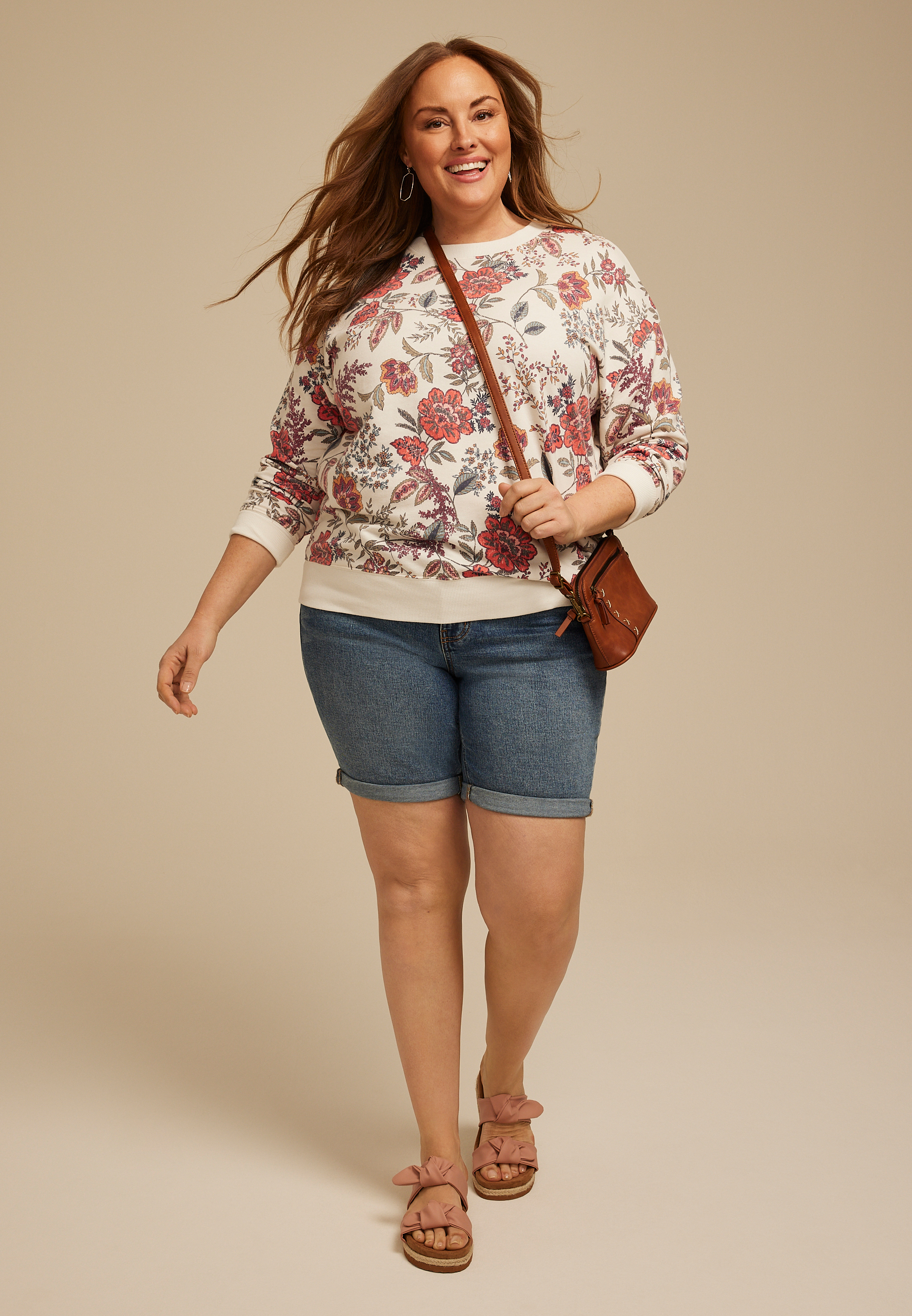Plus Size Floral Crew Neck Sweatshirt, C1524, large