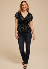 Polka Dot Flutter Sleeve Peplum Top, C1756, small