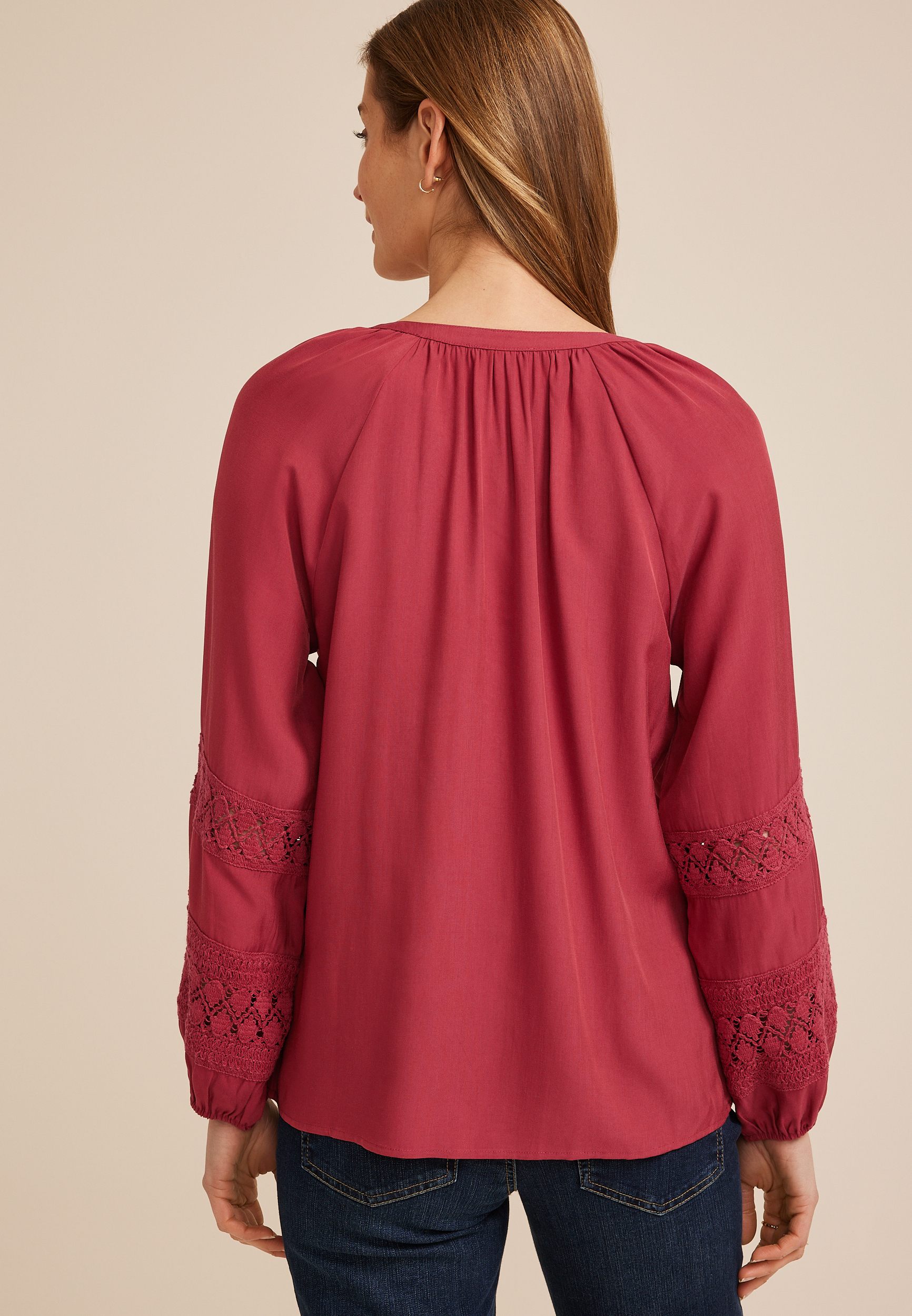 Crochet Sleeve Button Front Blouse, C194, large